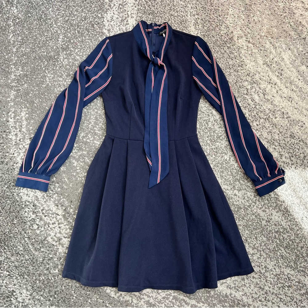 Unique Vintage Smak Parlour Fit & Flare Long Sleeve Dress with Neck Tie - XS